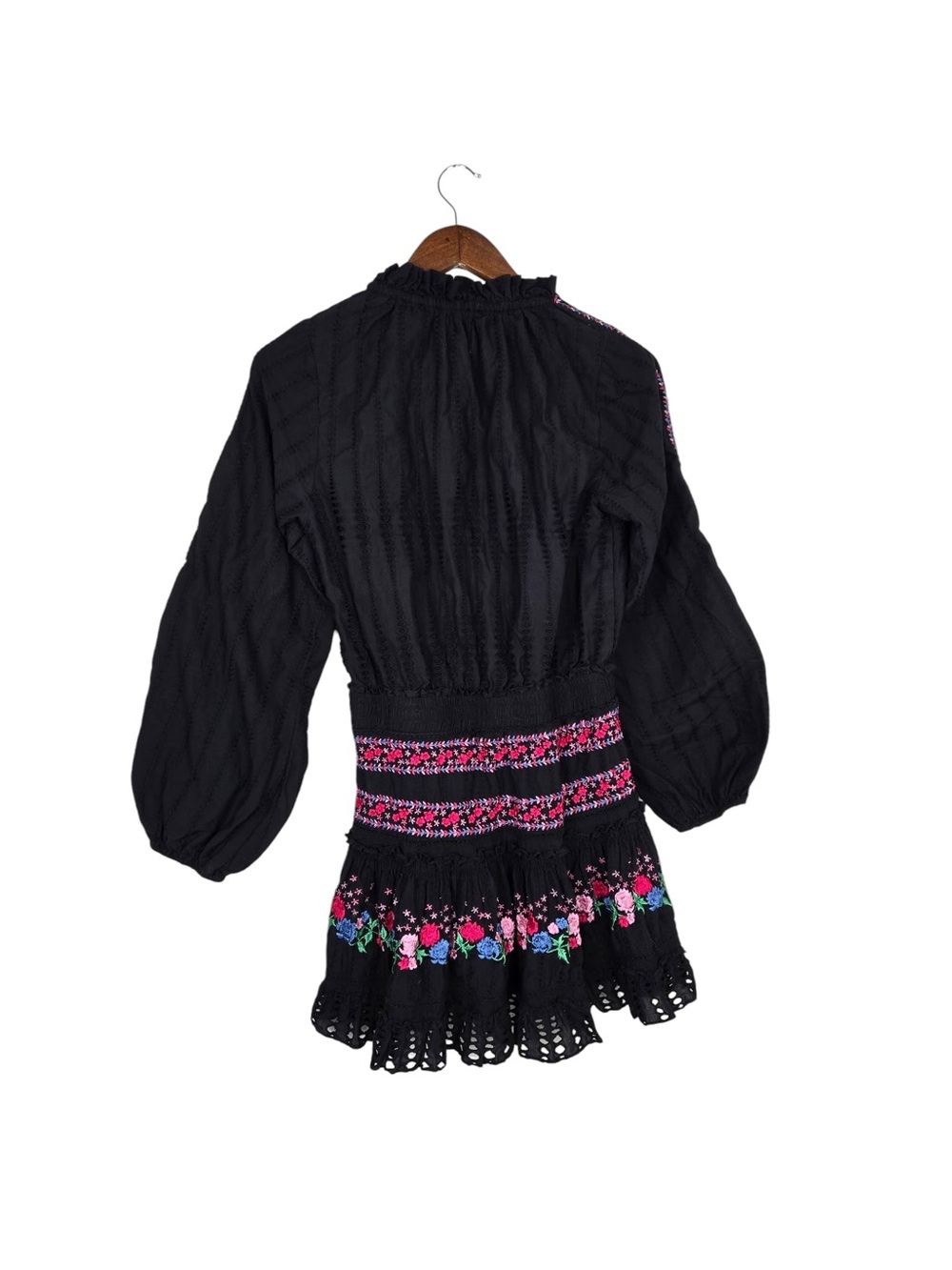 MISA Los Angeles Manuela Black Floral Embroidered Mini Dress XS - Picture 6 of 9